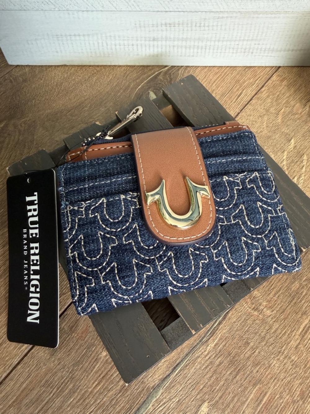 True Religion Horseshoe Quilted Denim Wallet - NWT